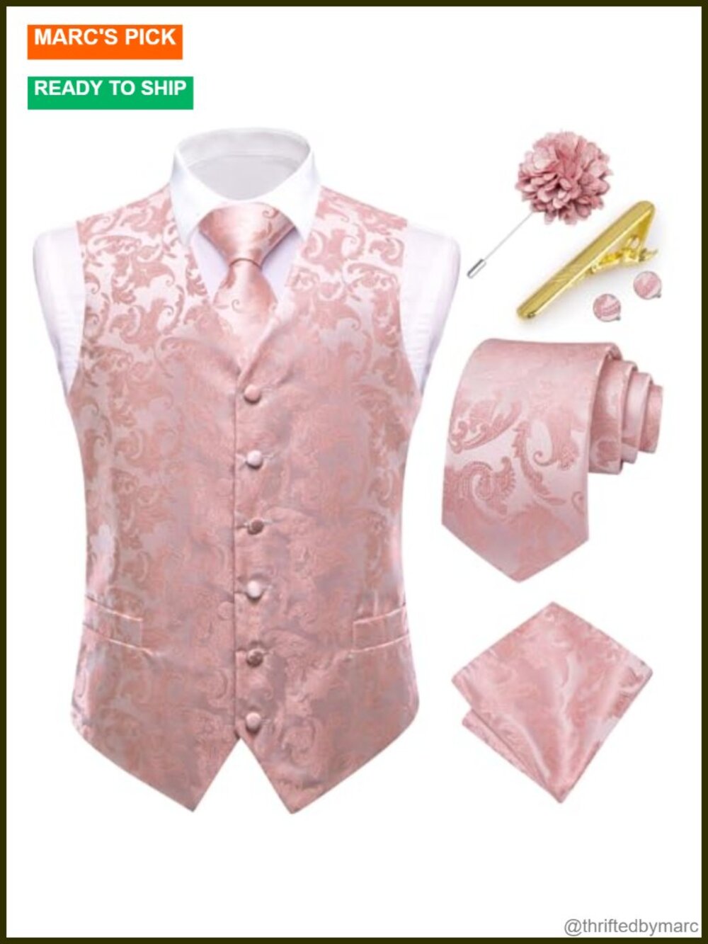 Men's Vest and Tie Set Paisley Waistcoat Neckties Lapel Pin Clip Set Wedding